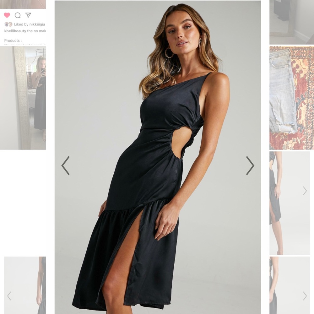 NWT SHOWPO Octavia Cut Out Waist Midi Dress in Black, Size 8